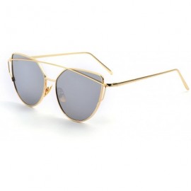 Cat Eye Cat Eye Mirrored Lenses Metal Frame Sunglasses for Women Men - Gold Frame/Silver Lens - C1189ISWWL6 $12.01