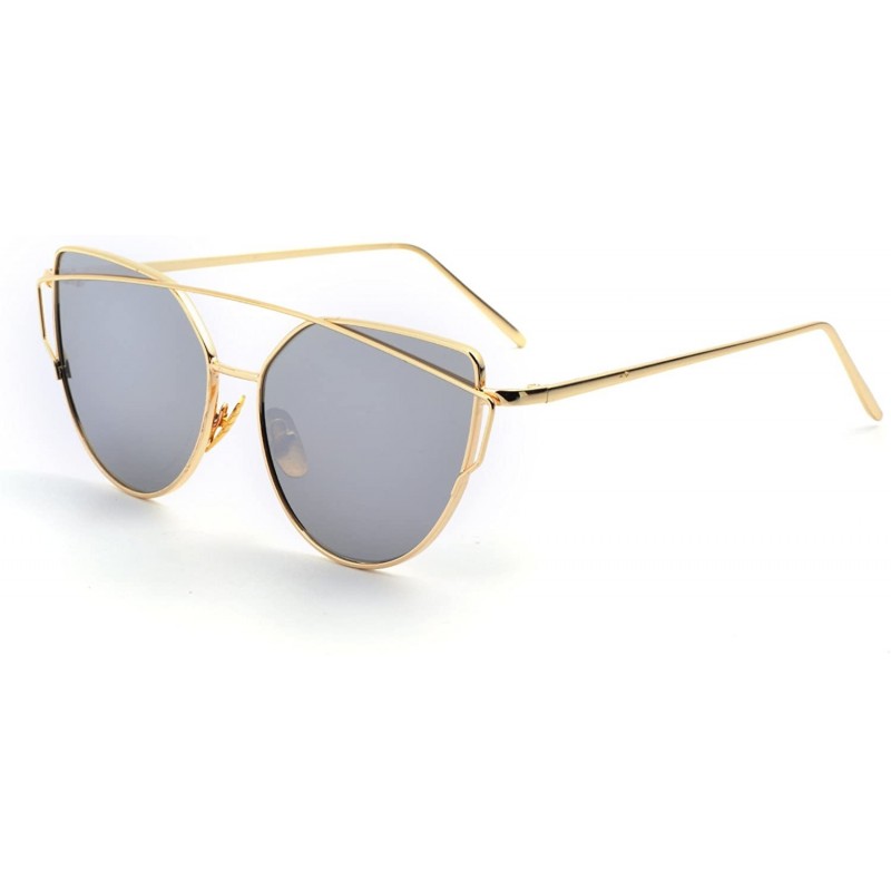 Cat Eye Cat Eye Mirrored Lenses Metal Frame Sunglasses for Women Men - Gold Frame/Silver Lens - C1189ISWWL6 $12.01