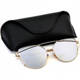 Cat Eye Cat Eye Mirrored Lenses Metal Frame Sunglasses for Women Men - Gold Frame/Silver Lens - C1189ISWWL6 $12.01