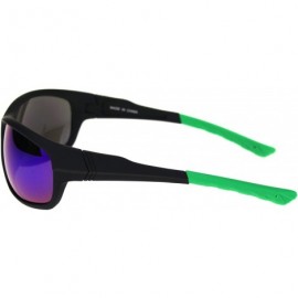 Sport Mens Classic Rectangular Warp Around Sport Plastic Sunglasses - Matte Black Green Teal Mirror - CS18R7LU9H9 $7.38