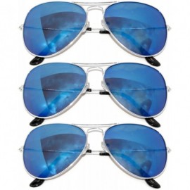 Aviator 3 Pairs Classic Aviator Style Sunglasses Metal Frame Colored Lens - 3 Silver Frame Blue Mirror Lens - CD11MNHJYTX $7.37