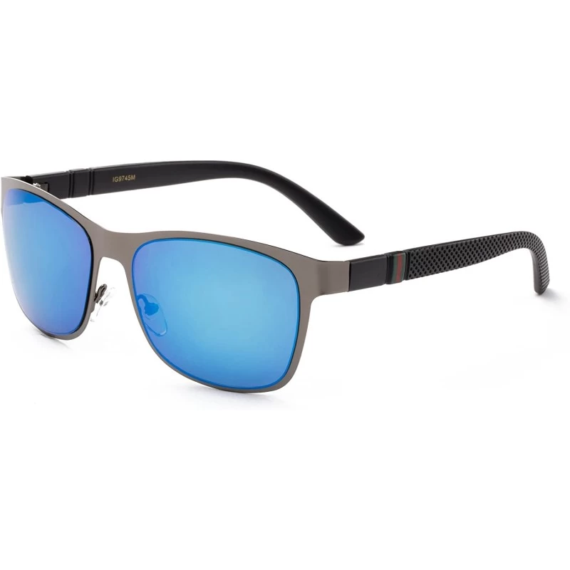 Round "Trooper" Modern Squared Metal Frame with Mirrored Lenses - Blue - C012MF2WUIH $9.39