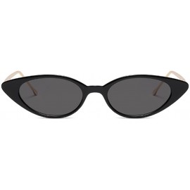 Goggle Unisex Vintage Slender Oval Sunglasses Small Metal Frame lens eyewear - Bright Black - C918DTQ7UKZ $11.90