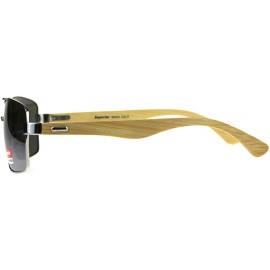 Rectangular Real Bamboo Wood Temple Sunglasses Mens Rectangular Navigator - Silver (Silver Mirror) - CT18D4K4ESK $11.41