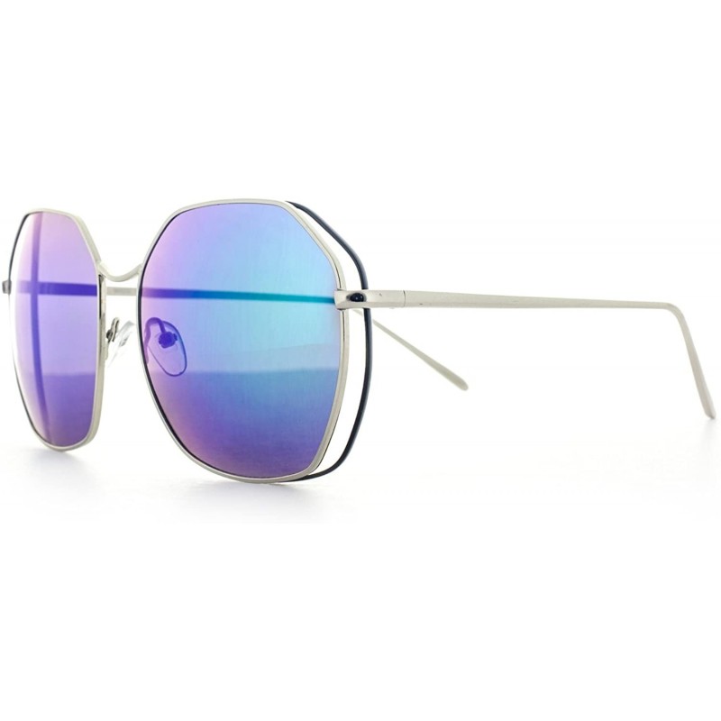 Shield Double Wired Geo Frame Aviator Sunglasses UV400 - Green - CX12E3FU0R7 $7.88