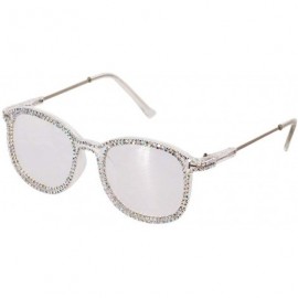 Round Oversized Rhinestone Aviator Sunglasses for Women Diamond Shades - Transparent Frame/White Rhinestone - C218XSC6Z6E $18.16