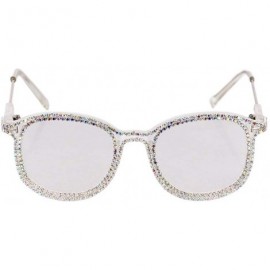 Round Oversized Rhinestone Aviator Sunglasses for Women Diamond Shades - Transparent Frame/White Rhinestone - C218XSC6Z6E $18.16