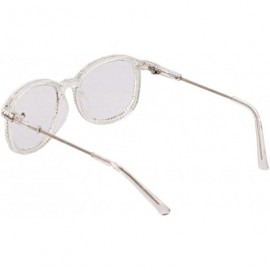 Round Oversized Rhinestone Aviator Sunglasses for Women Diamond Shades - Transparent Frame/White Rhinestone - C218XSC6Z6E $18.16