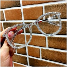 Round Oversized Rhinestone Aviator Sunglasses for Women Diamond Shades - Transparent Frame/White Rhinestone - C218XSC6Z6E $18.16