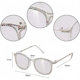 Round Oversized Rhinestone Aviator Sunglasses for Women Diamond Shades - Transparent Frame/White Rhinestone - C218XSC6Z6E $18.16