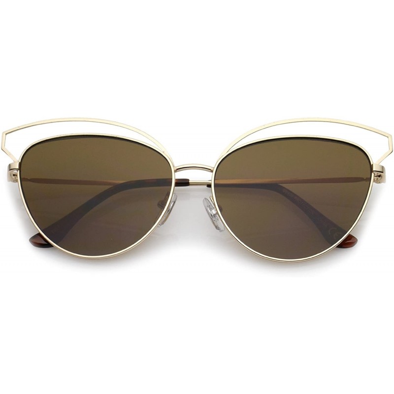 Oversized Women's Open Metal Frame Slim Temple Oversize Cat Eye Sunglasses 58mm - Gold / Brown - CZ12O7QA56X $8.27