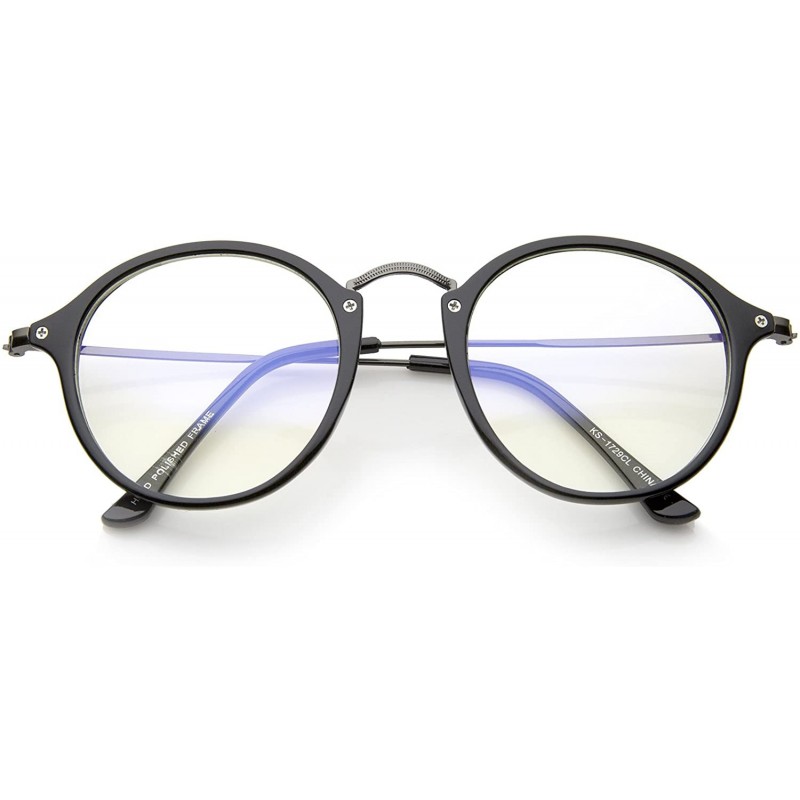 Round Classic Retro Lightweight Frame Metal Temple Clear Lens Round Glasses 47mm - Black-silver / Clear - CC12J347XZZ $12.94