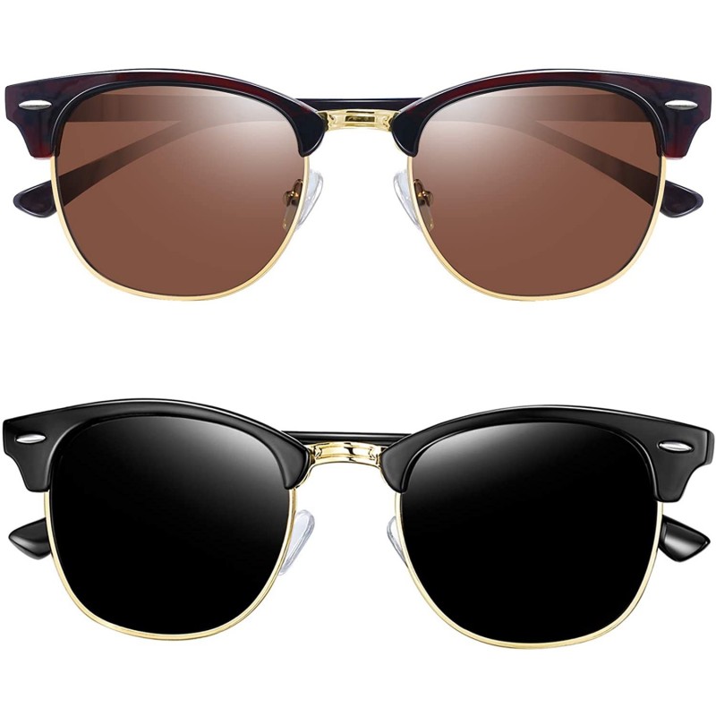 Semi-rimless Semi Rimless Polarized Sunglasses Women Men Retro Brand Sun Glasses - Gloss Black+brown - C8196Z6QDR0 $14.03