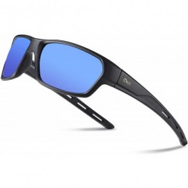 Sport Polarized Sports Running Baseball Cycling TR90 Superlight Frame Sunglasses for Men 6201 - Black Frame Blue Lens - CU18W...