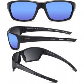 Sport Polarized Sports Running Baseball Cycling TR90 Superlight Frame Sunglasses for Men 6201 - Black Frame Blue Lens - CU18W...