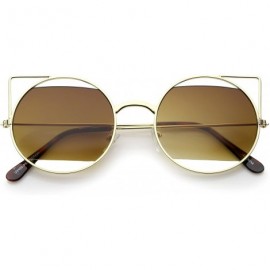 Cat Eye Women's Cutout Metal Open Frame Lens Round Cat Eye Sunglasses 52mm - Gold / Amber - CC12JP6FHEP $11.54