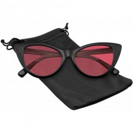 Cat Eye Retro 1990's Color Tone Fashion Mod Black Super Cat Eye Sunglasses For Women - Red - C21967Y679T $10.10