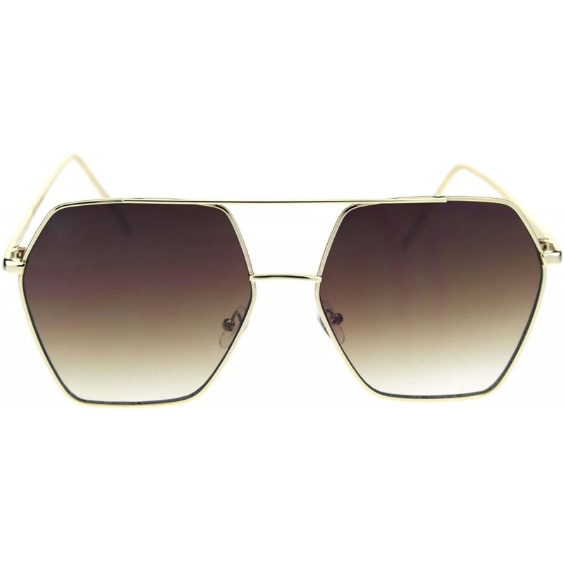 Rectangular Womens Octagonal Hippie Pimp Lens Metal Rim Mob Sunglasses - Gold Gradient Brown - CS18RT6KTRQ $10.91