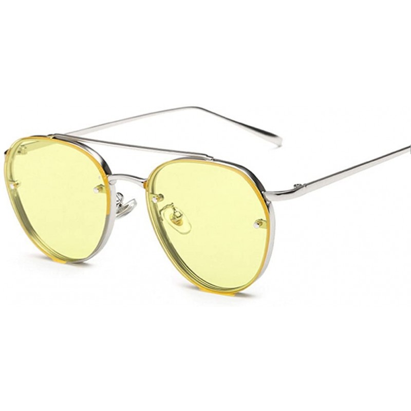 Oval Fashion Sunglasses Men Metal Frame Sun Glasses for Women Summer 2018 UV400 - Yellow - CH18DUI5XQL $12.57