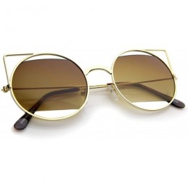 Cat Eye Women's Cutout Metal Open Frame Lens Round Cat Eye Sunglasses 52mm - Gold / Amber - CC12JP6FHEP $11.54