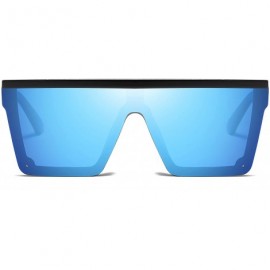 Oversized Men Women Fashion Lady Square Frame Flat Top Mirror UV400 Sunglasses for Male and Female Driving 5121 - Blue - CJ18...