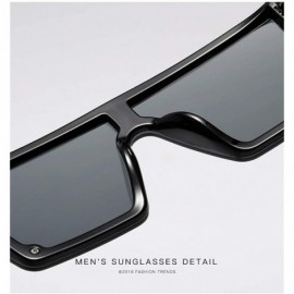 Oversized Men Women Fashion Lady Square Frame Flat Top Mirror UV400 Sunglasses for Male and Female Driving 5121 - Blue - CJ18...