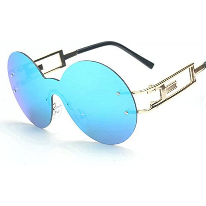 Round 2017 New Frameless Personality Fashion Men and Women One Piece of Round sunglasses - Gold-blue - C61833YZK6Q $16.92