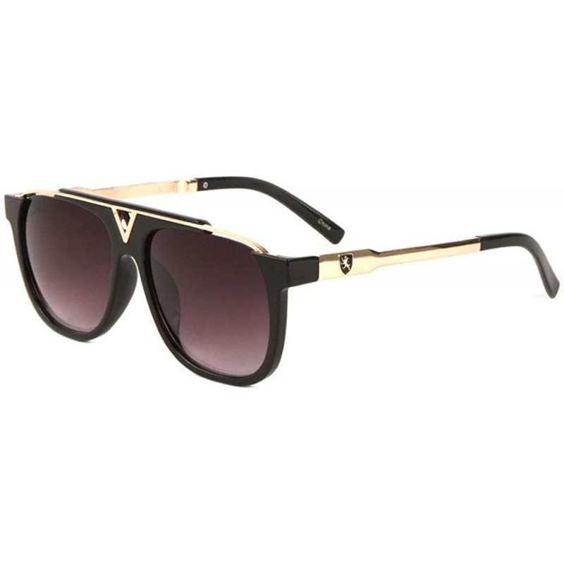 Aviator Khan Square Flat Top Retro Luxury Aviator Sunglasses - Black & Rose Gold Frame - CT18UA7LHAA $10.87