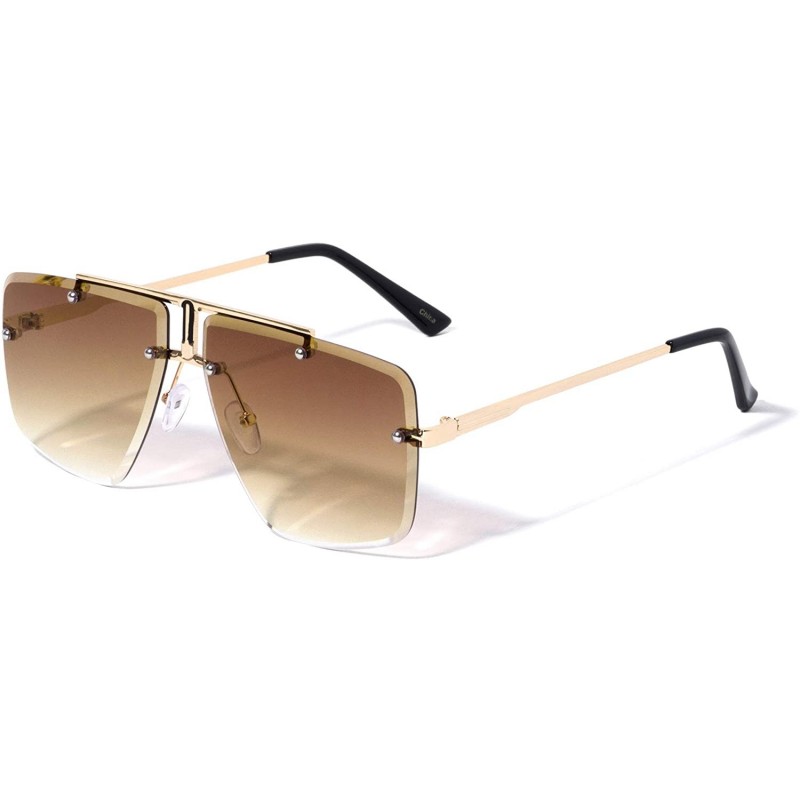 Rimless Square Rimless Diamond Edge Cut Lens Aviator - Brown Gold - CF1972D45I0 $17.53