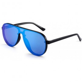 Rimless One Piece Shield Sunglasses for Men Women Flat Top Rimless Mirror Lens - Black Frame / Mirror Blue Lens - CU18RX4AXCO...