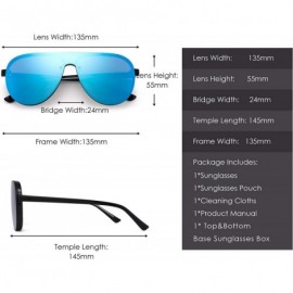 Rimless One Piece Shield Sunglasses for Men Women Flat Top Rimless Mirror Lens - Black Frame / Mirror Blue Lens - CU18RX4AXCO...