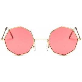 Round Small Metal Octagon Frame Sunglasses for Women and Men UV400 - Gold Yellow - CP198CA7668 $12.34