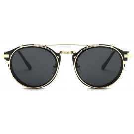 Round Retro Round Metal punk Sunglasses Clip on Flat Eyeglasses Unisex UV400 - Black - C518LCYLEIS $15.75