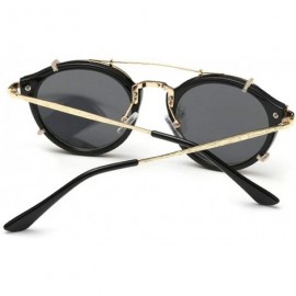 Round Retro Round Metal punk Sunglasses Clip on Flat Eyeglasses Unisex UV400 - Black - C518LCYLEIS $15.75