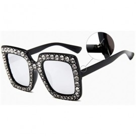 Square Crystal Studded Rim Oversized Square Sunglasses - Black Frame Silver Lens - CB18Q2OZEGM $23.33