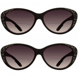 Cat Eye Womens Cat Eye Bifocal Sunglasses Reading Jackie O Rhinestones Cateye - 2 Pairs of Mocha Brown - CP1932TEKRH $17.20