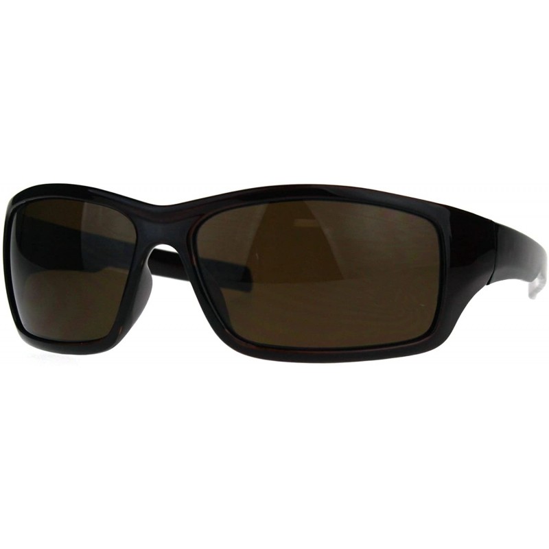 Rectangular Mens Biker Sunglasses Classic Rectangular Wrap Around Shades UV 400 - Brown - CY189KSNX5L $11.98