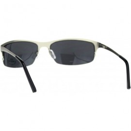 Sport Mens Spring Hinge Narrow Half Rim Warp Metal Rim Sport Sunglasses - Silver Black - CY18QKNYGAD $8.70