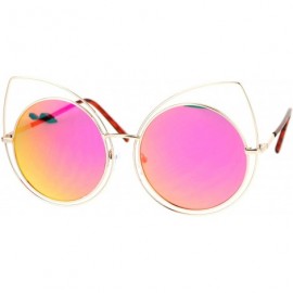 Round Womens Sunglasses Oversized Round Circle Cateye Double Frame Mirror Lens - Gold (Fuchsia Mirror) - CM186OUL5WW $13.25