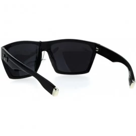 Wrap Mens Locs Sunglasses Black Wrap Around Trapezoid Frame Metal Tip UV 400 - Glossy Black - C6184HGLAZ9 $12.16