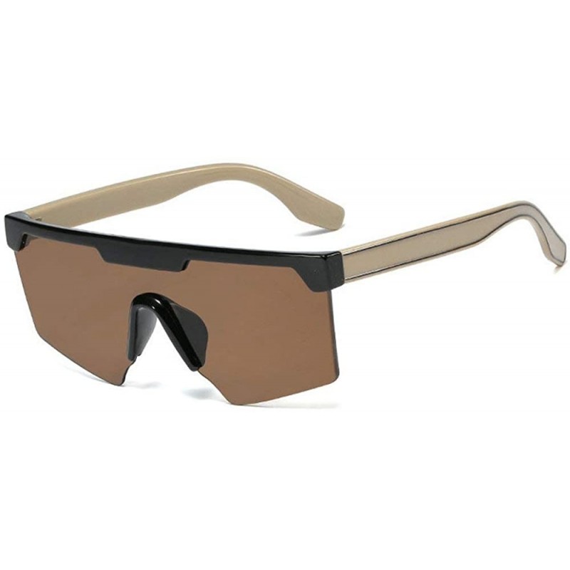 Oversized personality big box unisex trend conjoined outdoor riding sunglasses UV400 - Brown - CC18Z45YLUN $14.04