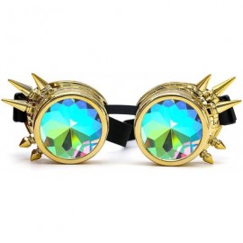 Aviator Kaleidoscope Rave Rainbow Crystal Lenses Steampunk Goggles - Gold - CK18807KXUN $11.48