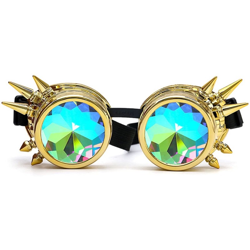 Aviator Kaleidoscope Rave Rainbow Crystal Lenses Steampunk Goggles - Gold - CK18807KXUN $11.48