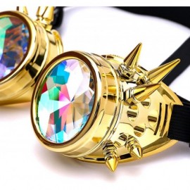 Aviator Kaleidoscope Rave Rainbow Crystal Lenses Steampunk Goggles - Gold - CK18807KXUN $11.48