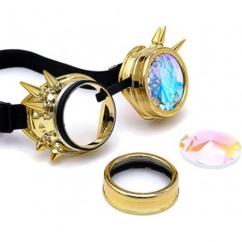 Aviator Kaleidoscope Rave Rainbow Crystal Lenses Steampunk Goggles - Gold - CK18807KXUN $11.48