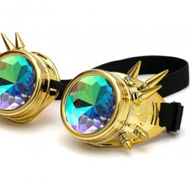 Aviator Kaleidoscope Rave Rainbow Crystal Lenses Steampunk Goggles - Gold - CK18807KXUN $11.48