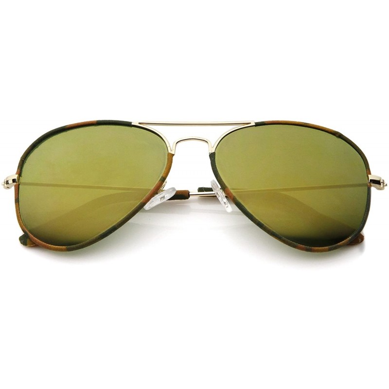 Aviator Camouflage Print Fabric Teardrop Shape Lens Aviator Sunglasses 60mm - Gold-brown-camo / Green Mirror - CO12J3473XR $1...