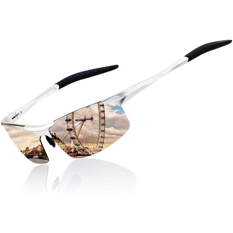 Rimless Men Sport Al-Mg Polarized Sunglasses Unbreakable for Driving Cycling Fishing Golf - A4 Silver Frame/Silver Lens - C91...