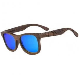 Aviator Bamboo Wood Polarized Sunglasses For Men & Women - Temple Carved Collection - Ta05-brown Bamboo Frame Blue Lens - CN1...