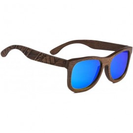 Aviator Bamboo Wood Polarized Sunglasses For Men & Women - Temple Carved Collection - Ta05-brown Bamboo Frame Blue Lens - CN1...